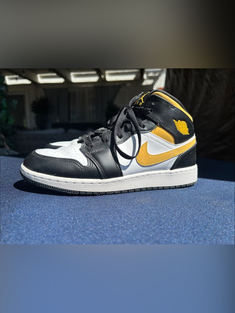 Jordan Kids Black White and Yellow High-Top Sneakers